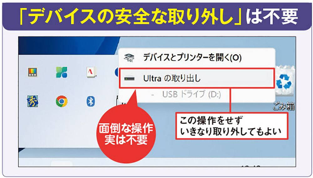 デバイスの安全な取り外し」が不要に、ストレージを利用中でなければ 