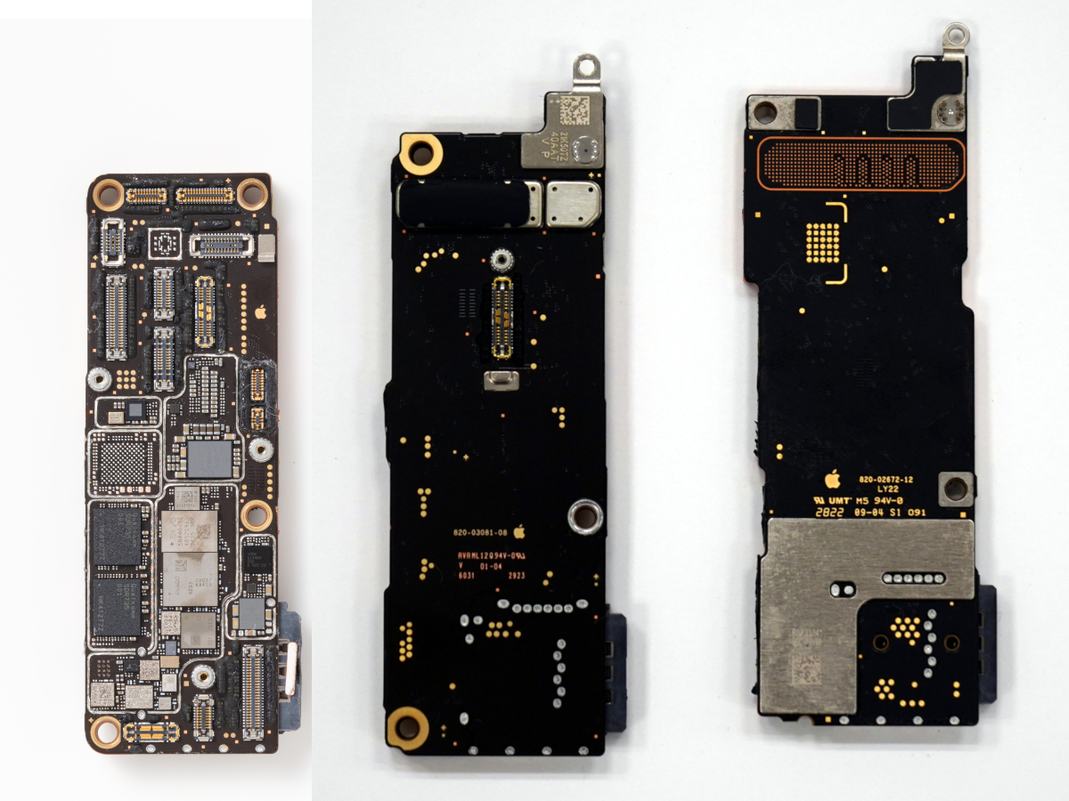 iPhone 16 Proのメイン基板が約3割小さく、部品がぎっしり両面に iPhone 16 Proのメイン基板が約3割小さく、部品がぎっしり両面に