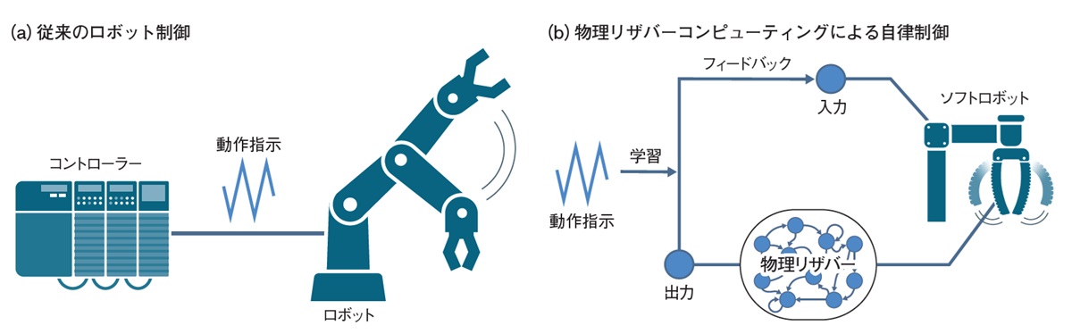 脊髄反射を物理リザバーで再現、人の動きに近づくロボット制御（2