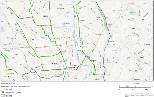 中川流域下水道の路線図。赤丸で囲んだ箇所が現場付近(出所:埼玉県)
