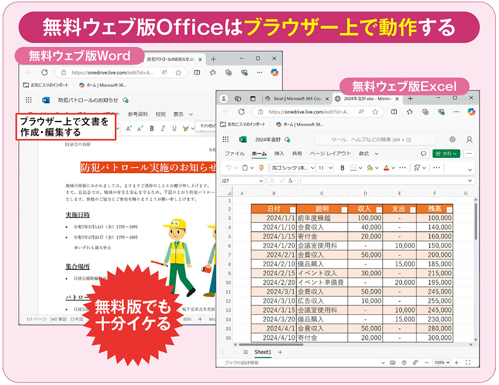 メニュー表示がシンプルな無料ウェブ版Office、文書の保存先はOneDrive