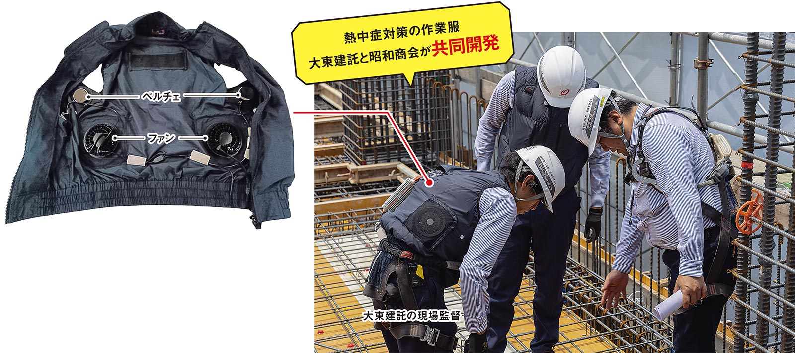 ペルチェ素子とファンで涼しさ倍増、建設現場の「クール」な作業服は