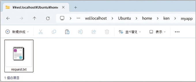 図14●Ubuntu側のmyappディレクトリにrequest.txtをコピー