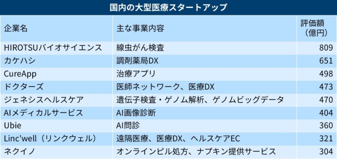 国内の大型医療スタートアップ