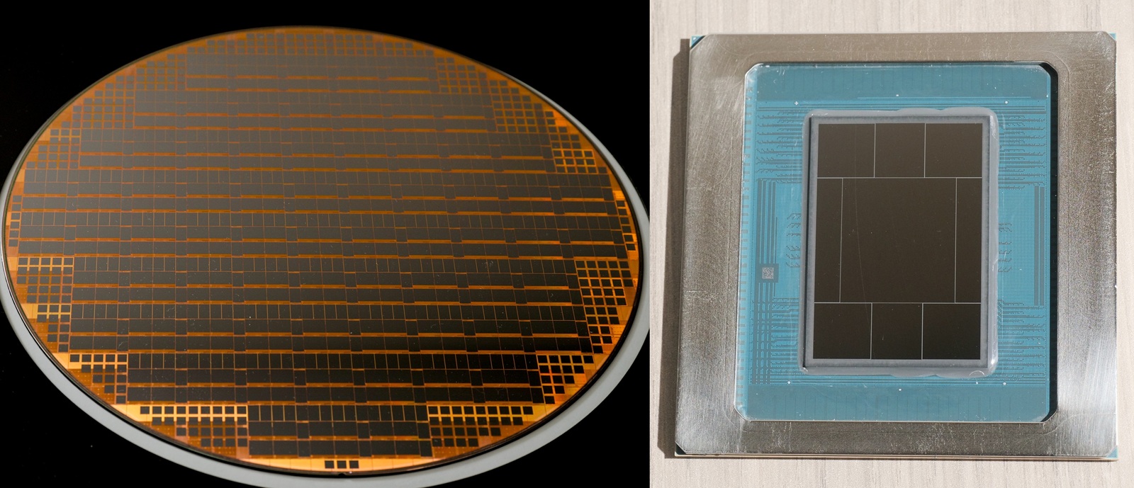 富士通のAIサーバー向けCPU「MONAKA」は中核となるチップをTSMCの2nm世代技術で製造し（左）、複数の半導体チップを組み合わせるチップレット技術（右）で構成する（写真：加藤 康）