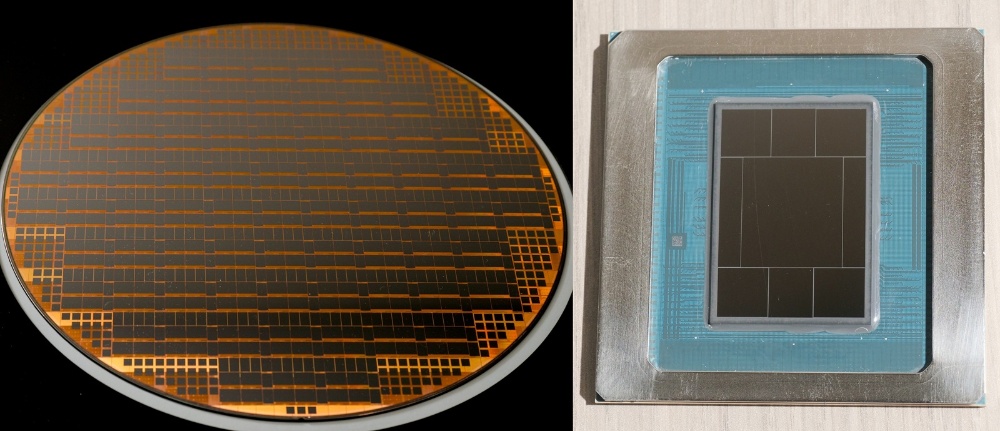 富士通のAIサーバー向けCPU「MONAKA」は中核となるチップをTSMCの2nm世代技術で製造し(左)、複数の半導体チップを組み合わせるチップレット技術(右)で構成する(写真:加藤 康)