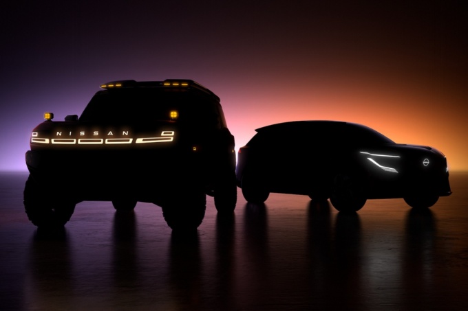 日産が北京ショーで発表するコンセプト車。1車種はオフロードSUVで、もう1車種はハッチバックに近いSUVとみられる(出所:日産)