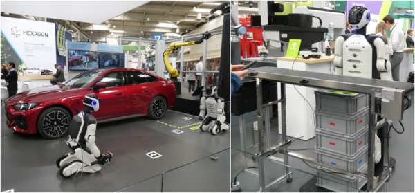 「HANNOVER MESSE 2026(ハノーバーメッセ)」でヘキサゴンは、BMW製の自動車の生産デモンストレーションを披露した(写真:日経クロステック)