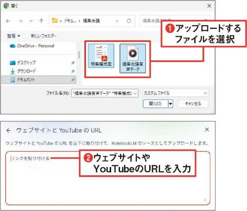図4 図3(1)を選んだときは対象ファイルを選択(1)、図3(2)を選んだときは対象サイトのURLを入力する(2)