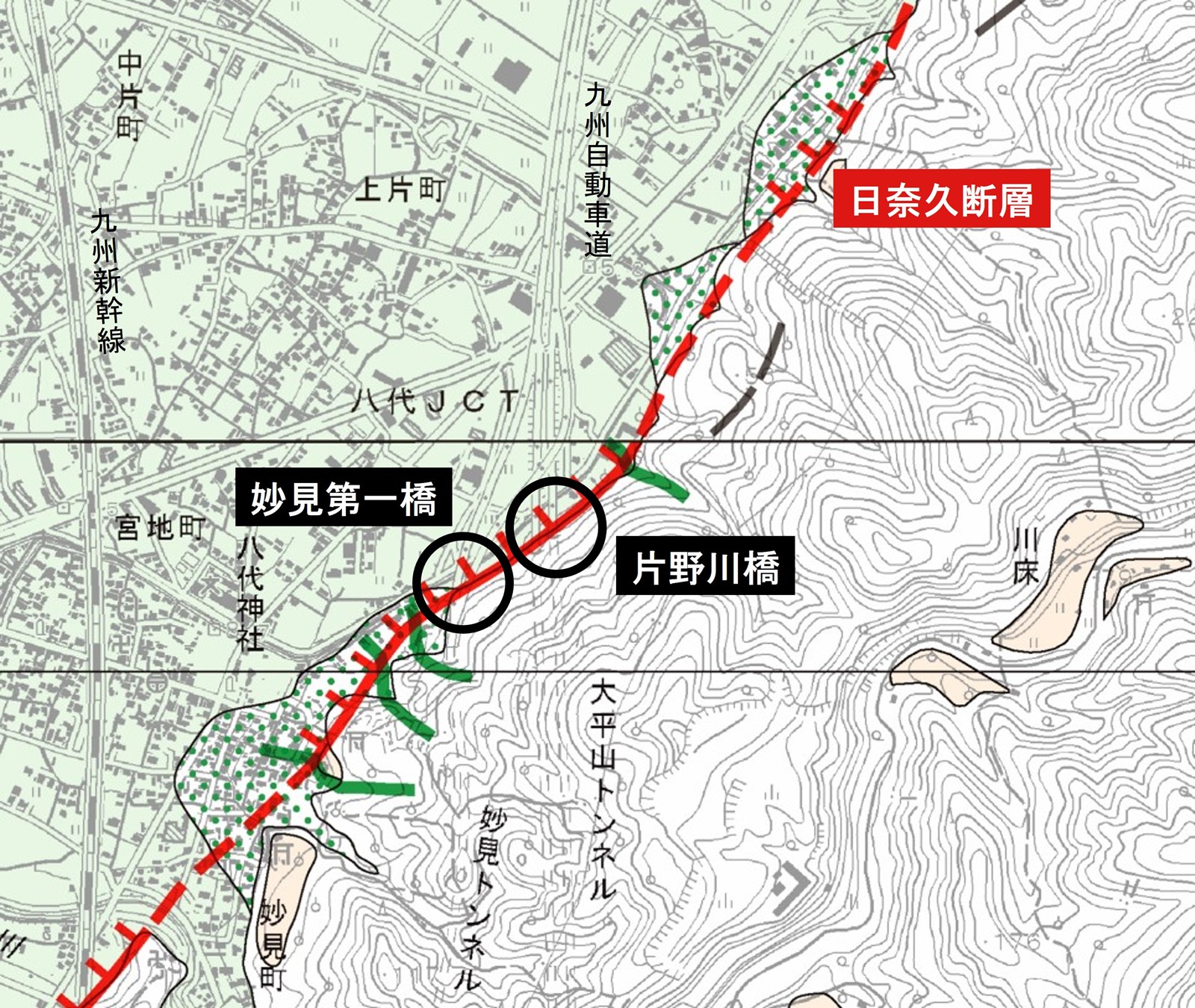熊本地震で高架橋ずり落ち、異種の橋桁連結部 下に日奈久断層の地割れ