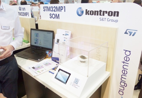 Kontron Electronicsのコーナーでは、STM32MP1ベースのSOM（Server On Module）をアピールしていた。日経 xTECHが撮影