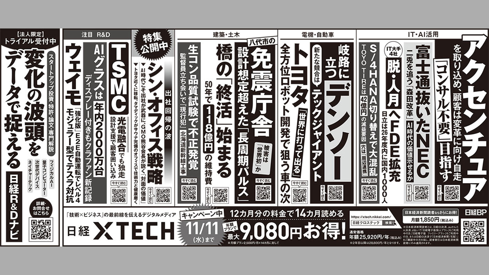 2026年10月8日の新聞広告に掲載した日経クロステックのお薦め記事