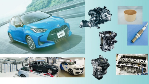 写真:トヨタ自動車(左上、中央の上・中・下、右中央)、AVL(左下の左・右)、堀場製作所(左下の中央)、ジョンソン・マッセイ(右上)、IAV(右下)