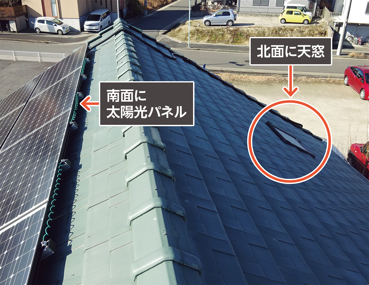 〔写真1〕天窓の下端の左右から水垂れ