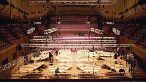 シドニー交響楽団と行った音響反射板の実大実験の様子（写真：Sydney Opera House）