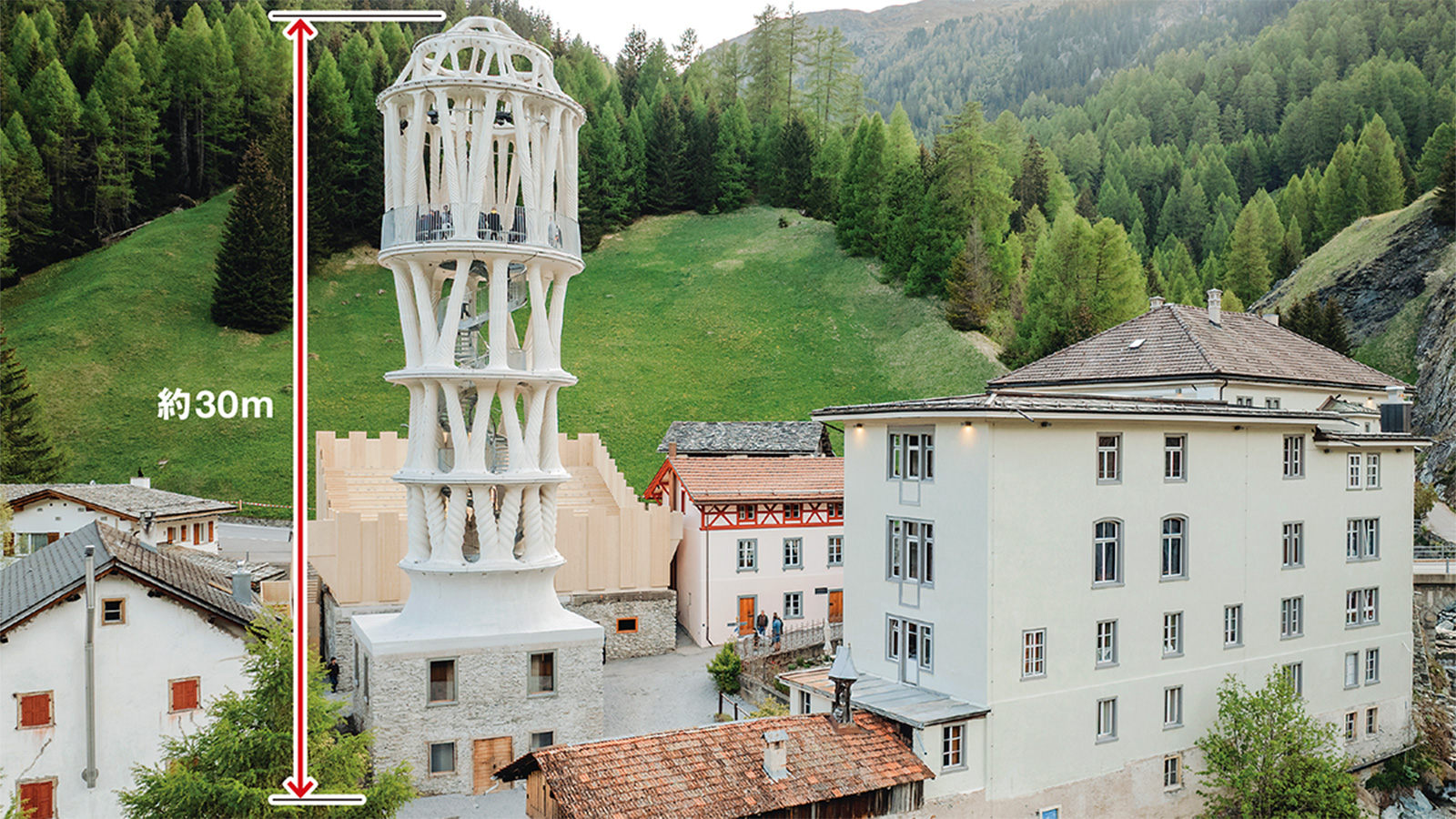 世界一高い3Dプリンター建築、32本の柱で支持する「白い巨塔」