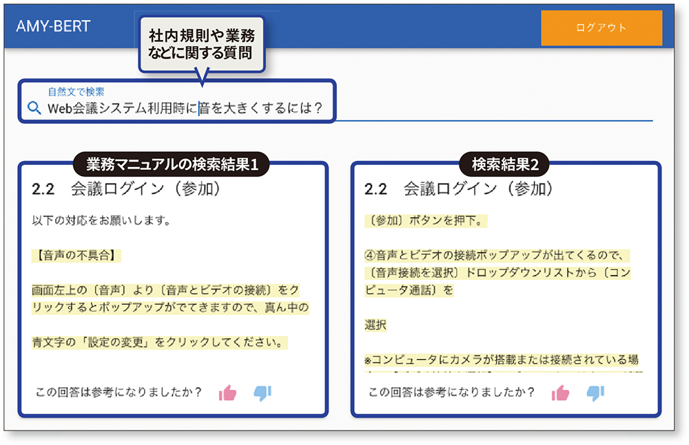 図 JCBがPoCに用いた文書検索システムの画面