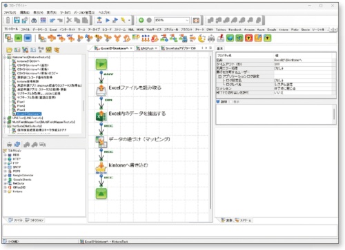 ASTERIA Warpの操作画面。iPaaSを使えばアイコンを並べた直感的な操作で接続設定できる（画像提供：アステリア）