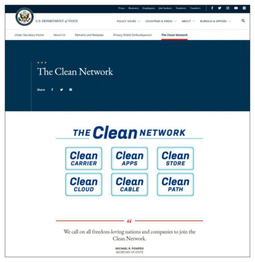 クリーンネットワーク計画を説明する米国務省のサイト。自由を愛するすべての国と企業に参加を呼びかける（出所：米国務省）