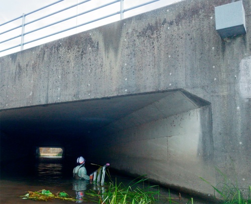 写真1■ 高知県中央東土木事務所管内の橋を県職員が点検している様子（写真・資料：高知県）