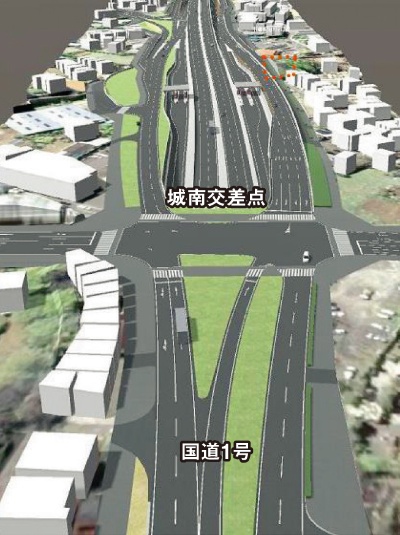 資料1■ 横浜湘南道路の完成イメージ。西側の終点である藤沢インターチェンジの手前でトンネル部から地上に出る部分を東側から見た様子（出所：国土交通省）