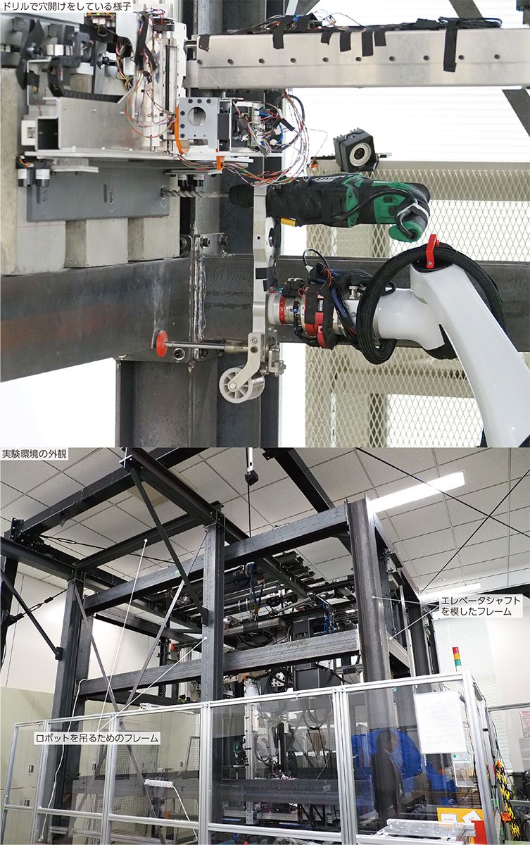 日立がエレベータ施工ロボットを開発、高所作業の部材取り付けを自動化