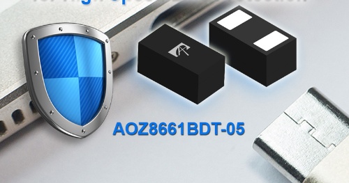 USB3.2やThunderbolt3.0などの高速シリアルインターフェースに使えるESD保護ダイオード。Alpha and Omega Semiconductorのイメージ