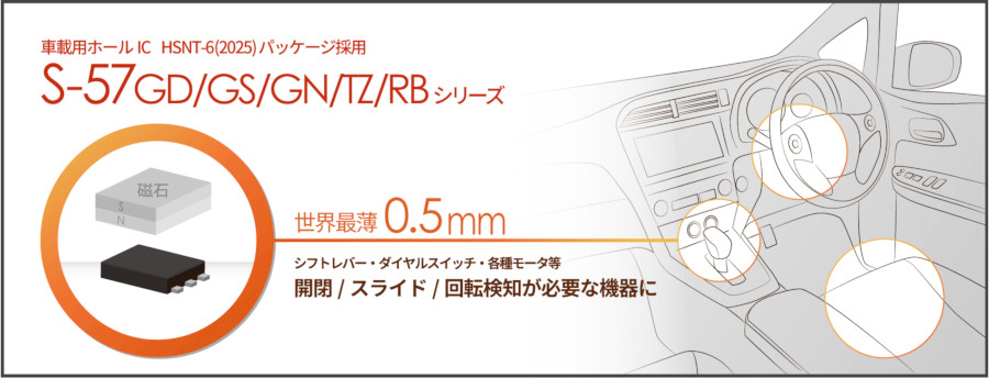業界最薄」パッケージに封止した車載用ホールセンサーIC