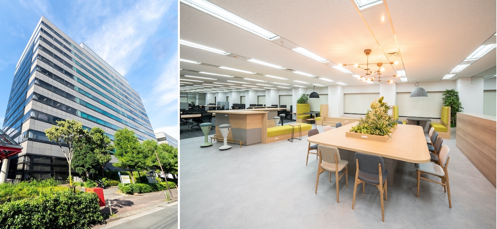 図：アイリスオーヤマ東京R&Dセンター 入居するビルの外観（左）と内部の様子（右）（出所：アイリスオーヤマ）