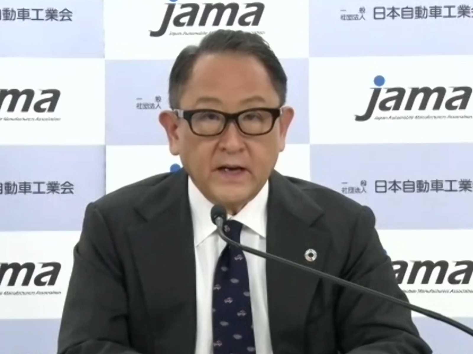 図　JAMA会長の豊田章男氏 （オンライン会見の画面をキャプチャー）