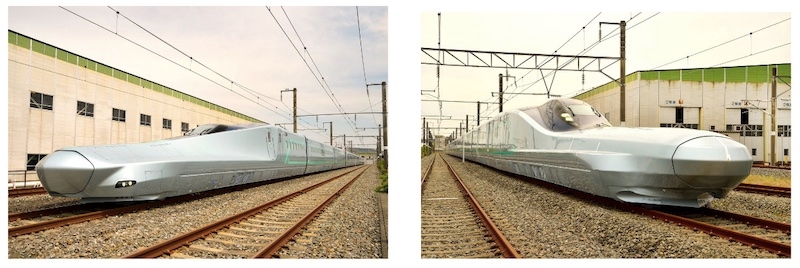 図2　JR東日本の次世代新幹線試験車両「ALFA-X」 左が1号車、右が10号車（出所：NEDO、ISMA）