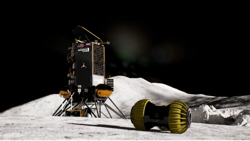 Intuitive Machinesの月着陸船「Nova-C」（左）にダイモンの月面探査車「YAOKI」を搭載して月に送り込む（出所：Intuitive Machines）