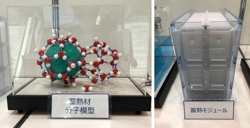 図1　クラスレートハイドレートの分子模型（左）と蓄熱モジュール（右）