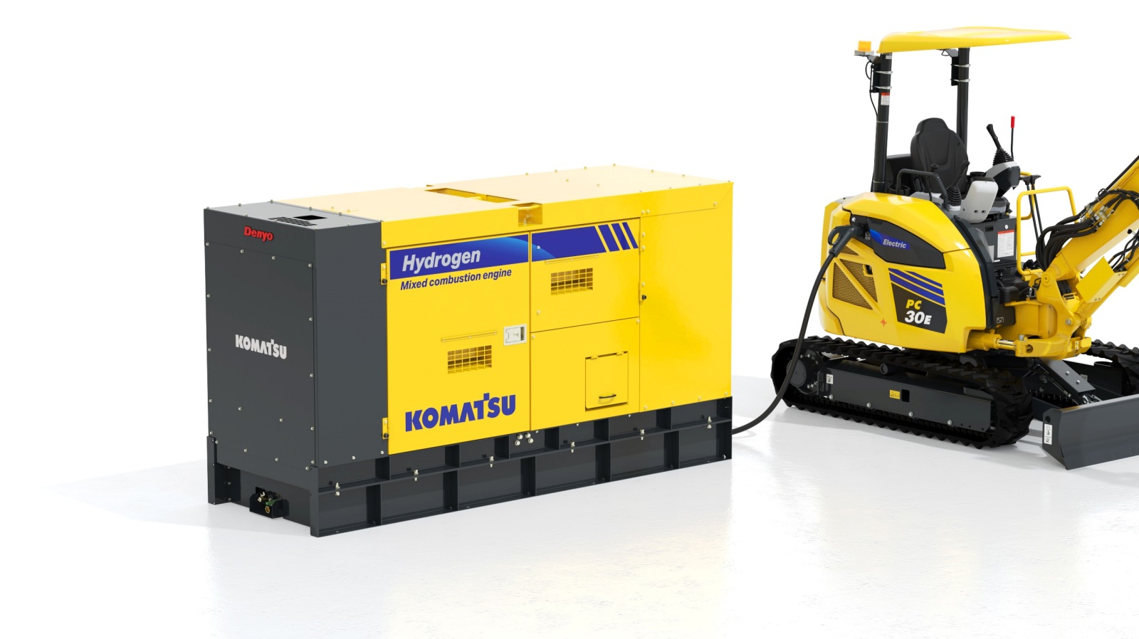 コマツが水素混焼発電機、給電インフラなしでも電動建機を稼働 | 日経